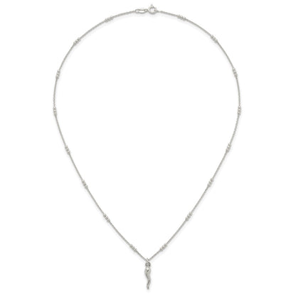 Sterling Silver Polished and Beaded Italian Horn 18 Inch Necklace