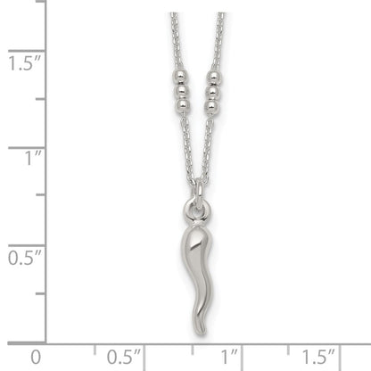 Sterling Silver Polished and Beaded Italian Horn 18 Inch Necklace
