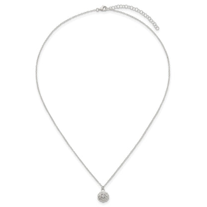 Sterling Silver Polished CZ Flower 16 Inch with 2 Inch Extension Necklace