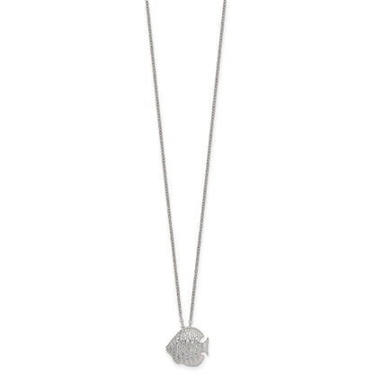 Sterling Silver Polished and Grooved CZ Fish 16 Inch with 2 Inch Extension Necklace