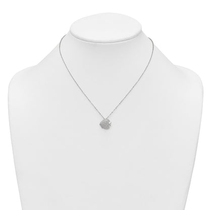 Sterling Silver Polished and Grooved CZ Fish 16 Inch with 2 Inch Extension Necklace