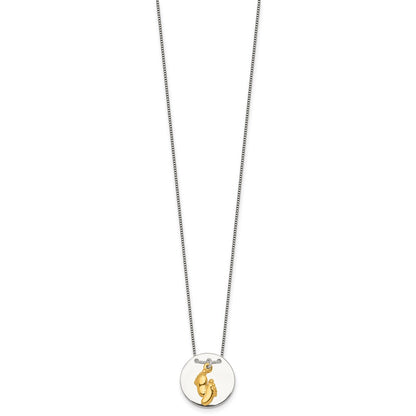 Sterling Silver with Gold-tone Polished Footprint Dangle on Disc 16 inch Necklace