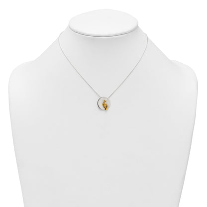 Sterling Silver with Gold-tone Polished Footprint Dangle on Disc 16 inch Necklace