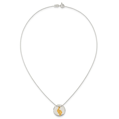 Sterling Silver with Gold-tone Polished Footprint Dangle on Disc 16 inch Necklace