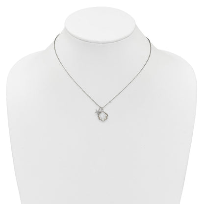 Sterling Silver Rhodium-plated Polished Mother of Pearl Shell and CZ Starfish 16 Inch with 2 Inch Extension Necklace