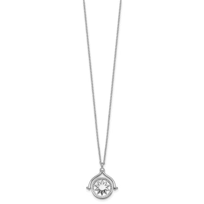 Sterling Silver Rhodium-plated Sun Front/Moon and Star Back Reversible Spinning Pendant 18 inch Necklace