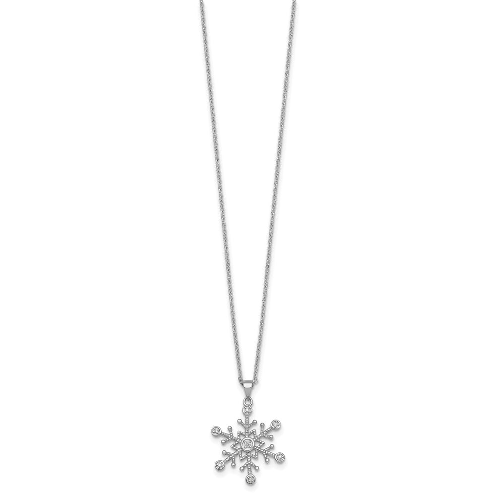 Sterling Silver Rhodium-plated CZ Polished And Textured Snowflake 18 inch Necklace