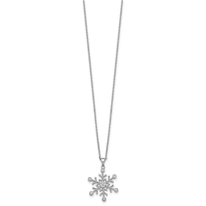 Sterling Silver Rhodium-plated CZ Polished And Textured Snowflake 18 inch Necklace