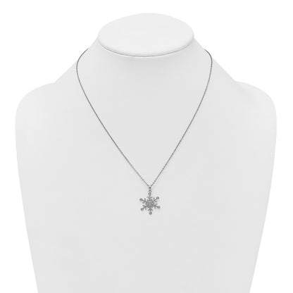 Sterling Silver Rhodium-plated CZ Polished And Textured Snowflake 18 inch Necklace