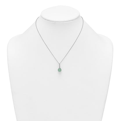Sterling Silver Rhodium-plated Aventurine and CZ 16 inch with 2 inch Extender Necklace