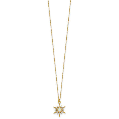 Sterling Silver Gold-Tone Polished Lab Created Opal and CZ Starburst 16 Inch with 2 Inch Extension Necklace