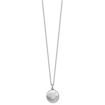 Sterling Silver Rhodium-plated Brushed CZ Circle 17.5 inch Necklace