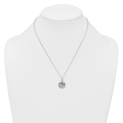 Sterling Silver Rhodium-plated Brushed CZ Circle 17.5 inch Necklace