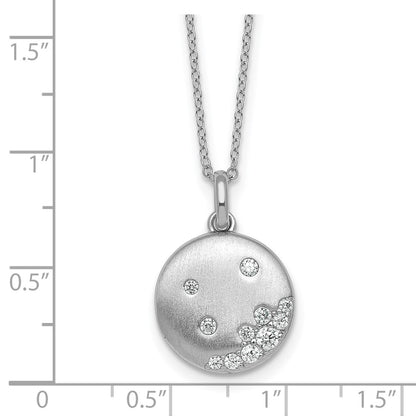 Sterling Silver Rhodium-plated Brushed CZ Circle 17.5 inch Necklace