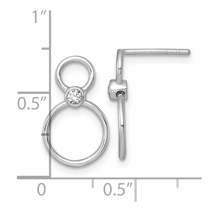 Sterling Silver Rhodium-plated Polished CZ Two Circles Post Dangle Earrings
