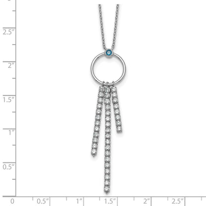 Sterling Silver Rhodium-plated Blue and White CZ 16 inch with 2 inch extender Circle with 3 Drops Necklace