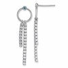 Sterling Silver Rhodium-plated Blue and White CZ Circle with 2 Drops Dangle Post Earrings