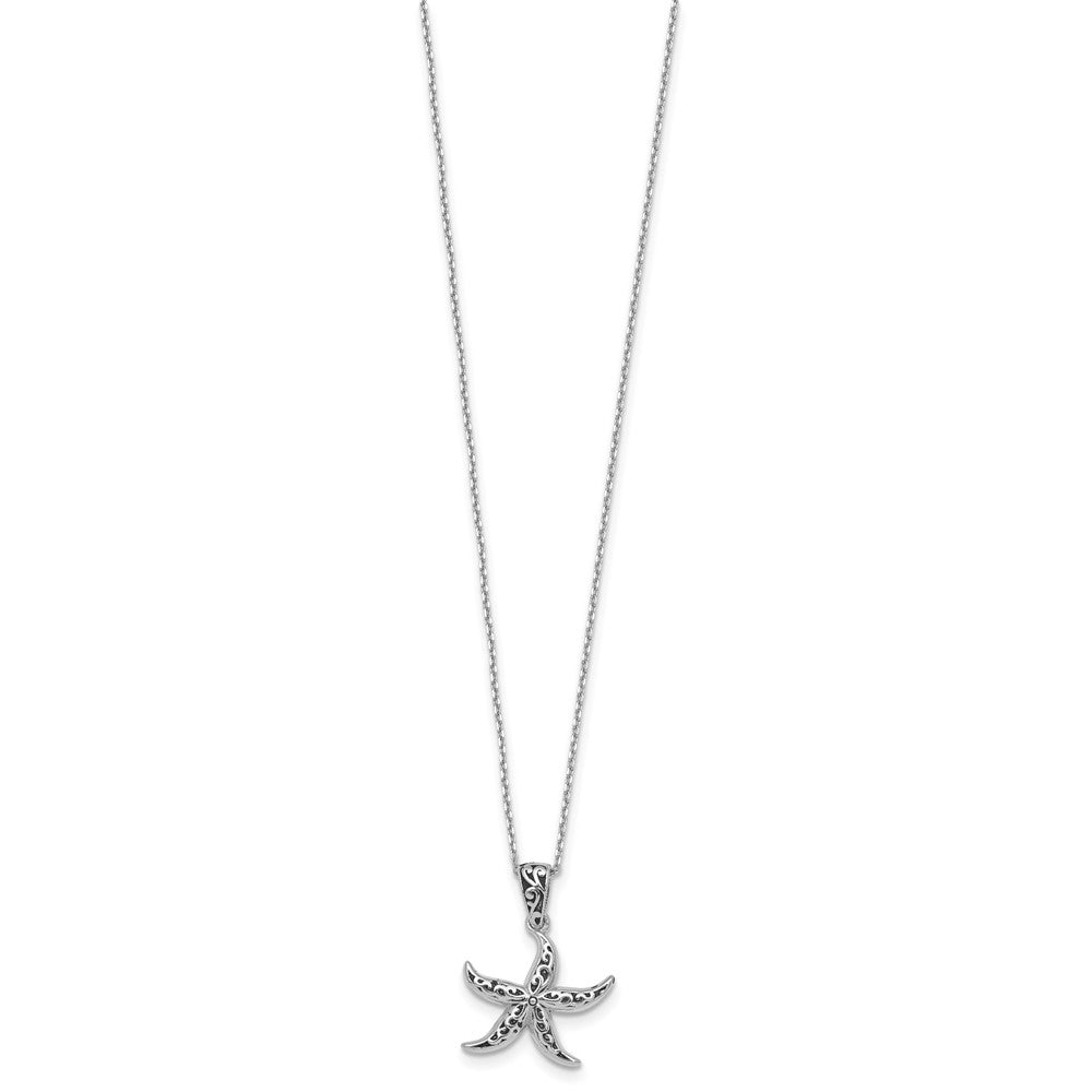 Sterling Silver Rhodium-plated Polished and Oxidized Filigree Starfish 18 Inch Necklace