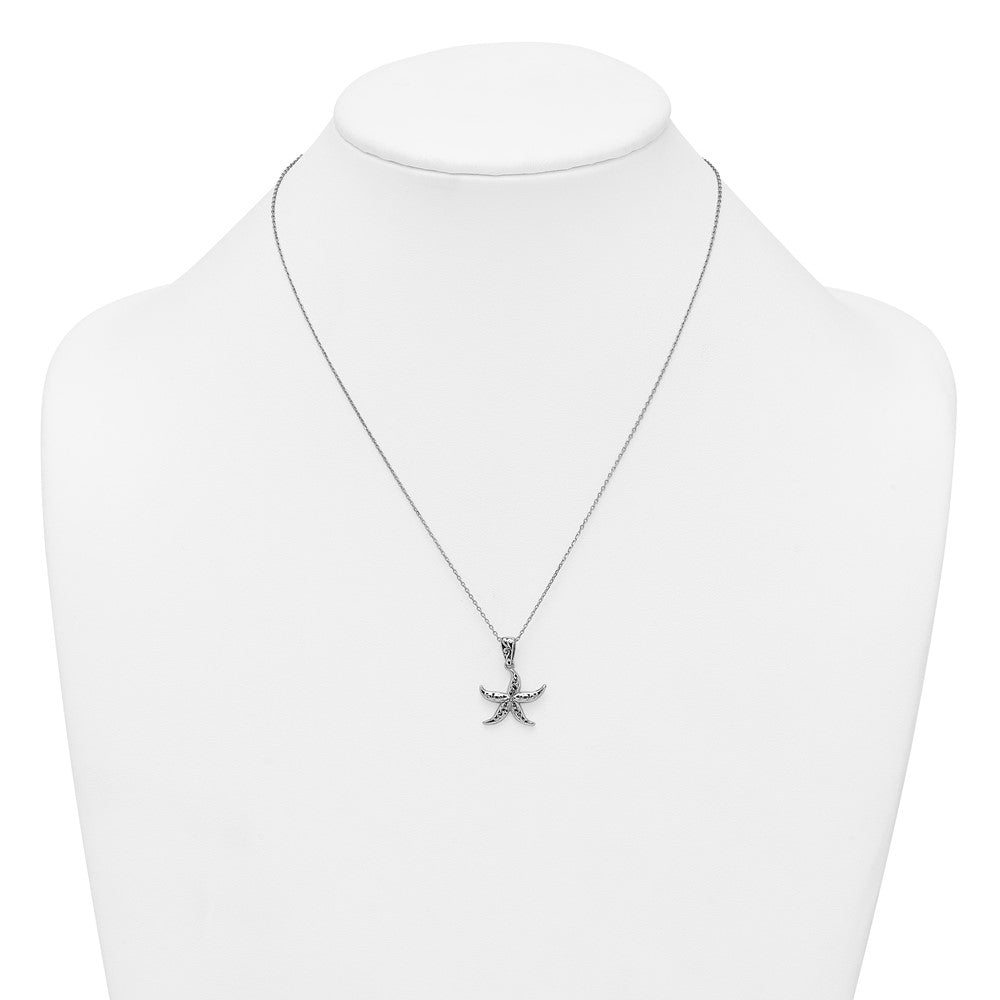 Sterling Silver Rhodium-plated Polished and Oxidized Filigree Starfish 18 Inch Necklace