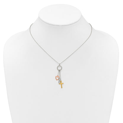 Sterling Silver Infinity and Gold-tone Cross and Rose-tone Heart BLESSED Circle 16 inch Necklace