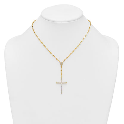 Sterling Silver Gold-tone Polished Fancy CZ Latin Cross 16 Inch with 2 Inch Extension Necklace