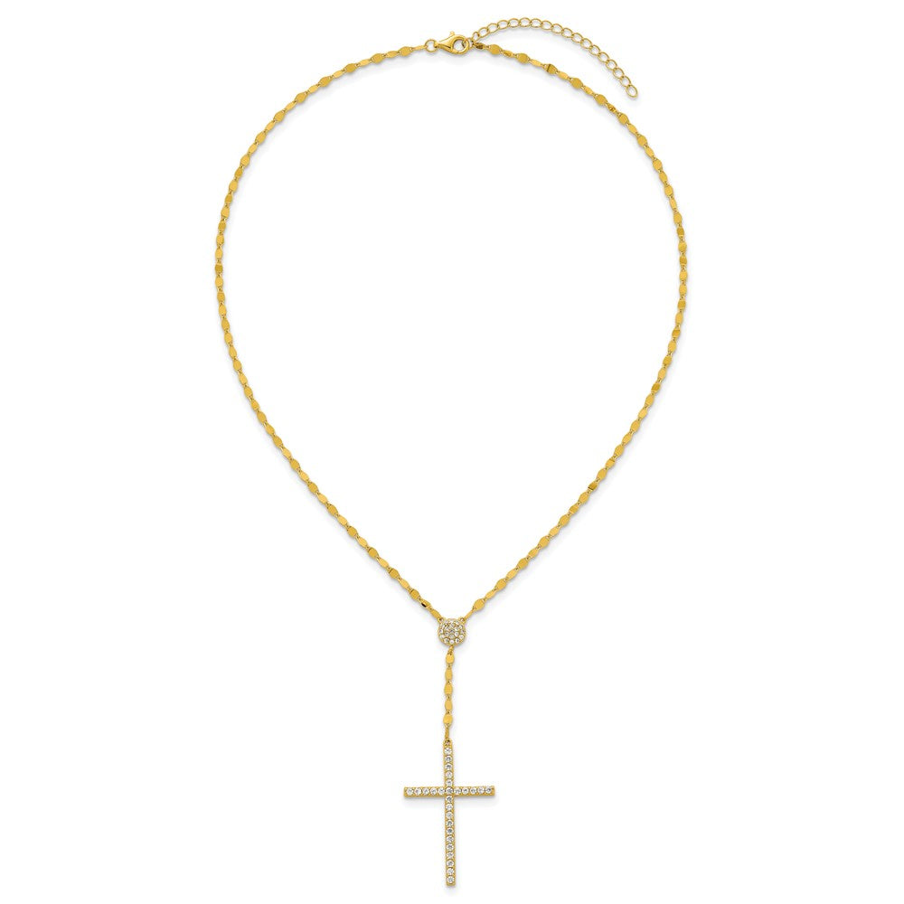 Sterling Silver Gold-tone Polished Fancy CZ Latin Cross 16 Inch with 2 Inch Extension Necklace