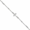 Sterling Silver Polished and Beaded White CZ Budded Cross 7 inch with 1 inch Extension Bracelet