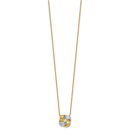 Sterling Silver Gold-tone and Rhodium-plated Polished CZ Knot 18 inch Necklace