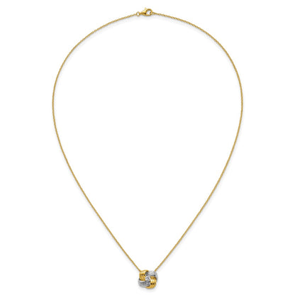Sterling Silver Gold-tone and Rhodium-plated Polished CZ Knot 18 inch Necklace