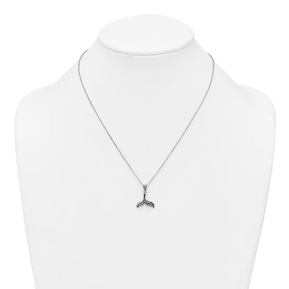Sterling Silver Rhodium-plated Polished and Oxidized Filigree Whale Tail 18 Inch Necklace
