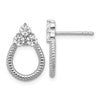 Sterling Silver Rhodium-plated Three CZ Textured Loop Post Earrings
