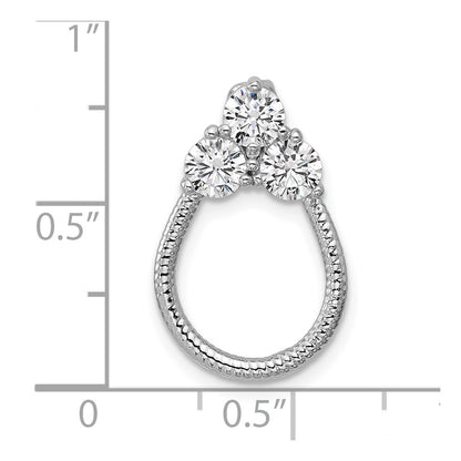 Sterling Silver Rhodium-plated Three CZ Textured Loop Chain Slide Pendant