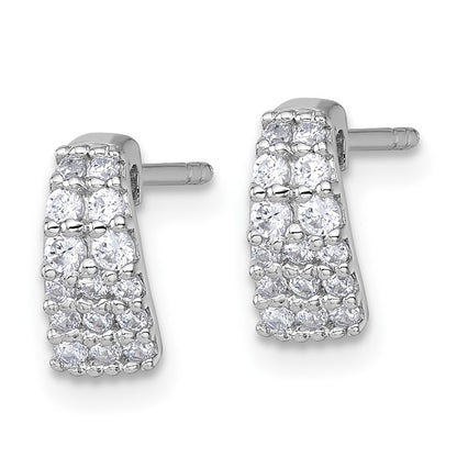 Sterling Silver Rhodium-plated Polished Pave CZ Curved and Tapered Post Earrings