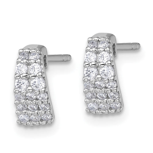 Sterling Silver Rhodium-plated Polished Pave CZ Curved and Tapered Post Earrings