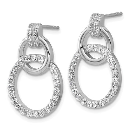 Sterling Silver Rhodium-plated Polished CZ Two Circle Dangle Post Earrings