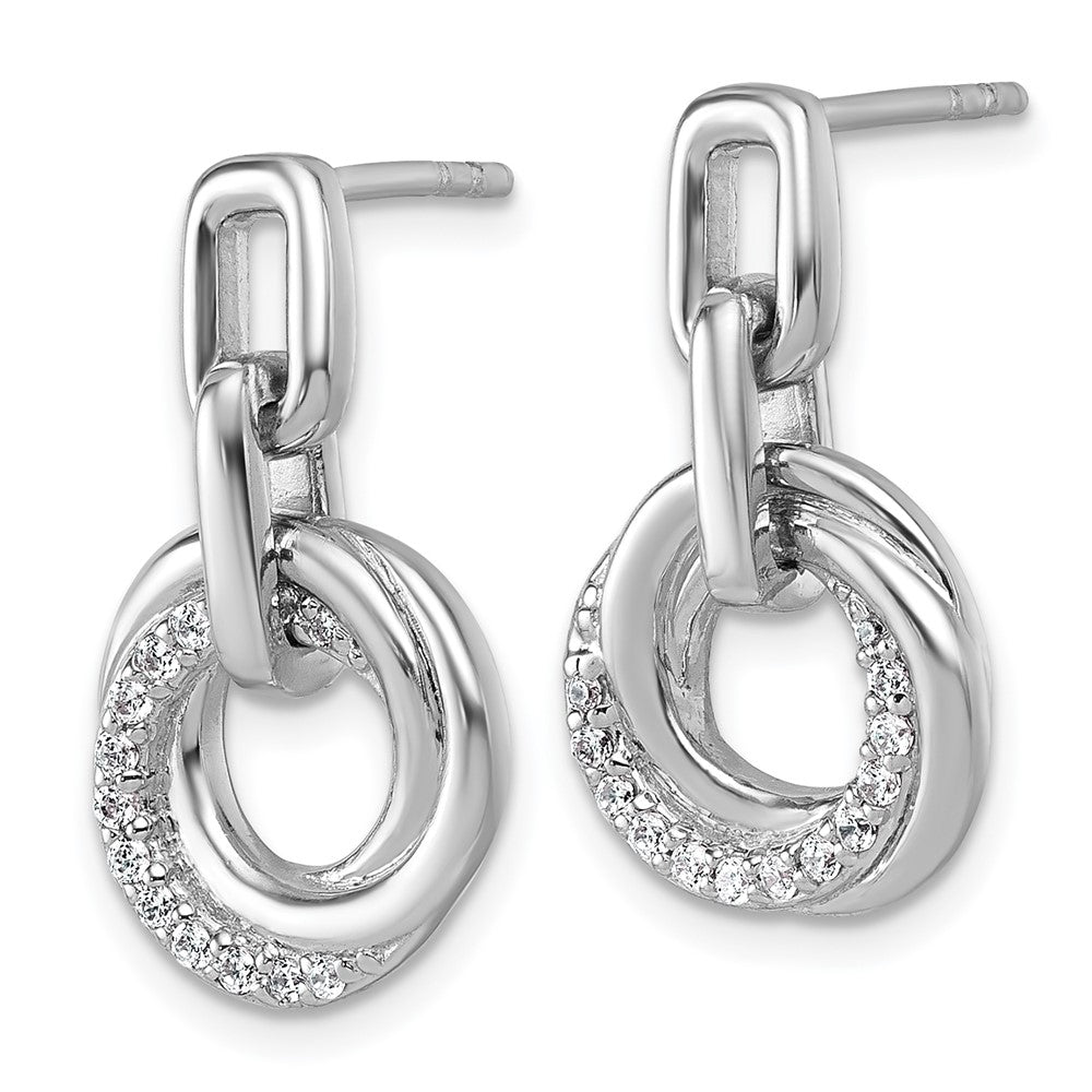 Sterling Silver Rhodium-plated Polished CZ Circle Twist Dangle Post Earrings