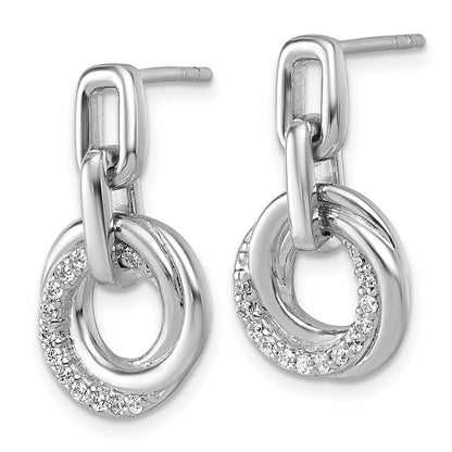 Sterling Silver Rhodium-plated Polished CZ Circle Twist Dangle Post Earrings
