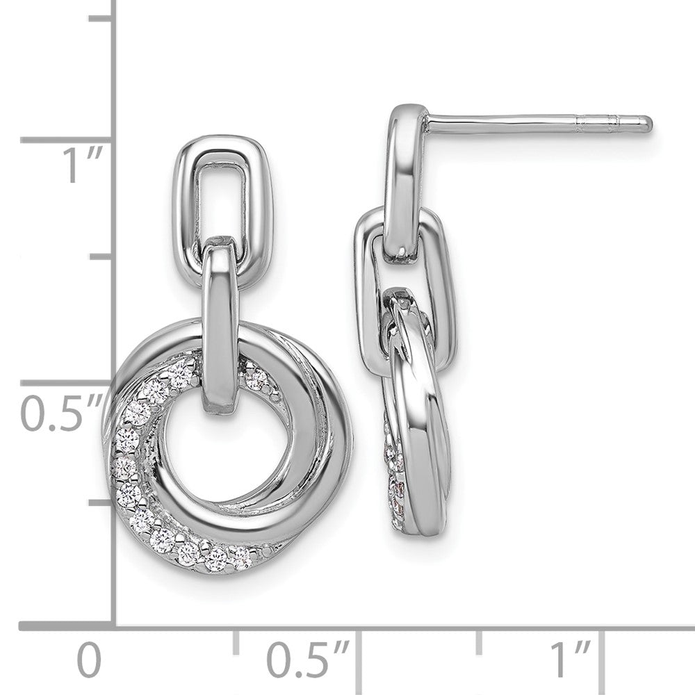 Sterling Silver Rhodium-plated Polished CZ Circle Twist Dangle Post Earrings