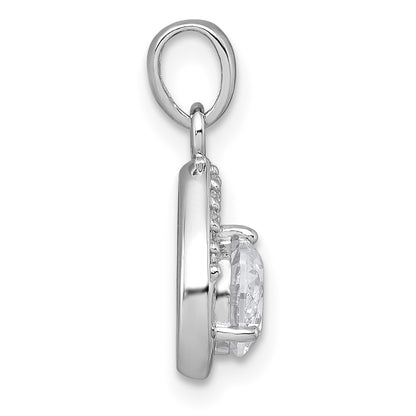Sterling Silver Rhodium-plated Polished Round CZ Teardrop Pendant