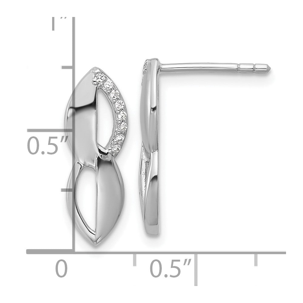 Sterling Silver Rhodium-plated Polished Ovals CZ Post Earrings