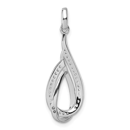 Sterling Silver Rhodium-plated CZ Polished Tear Drop Swirl Pendant
