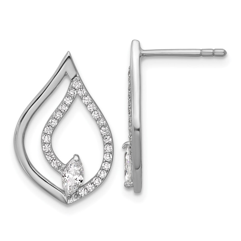 Sterling Silver Rhodium-plated Marquise CZ Polished Teardrop Post Earrings