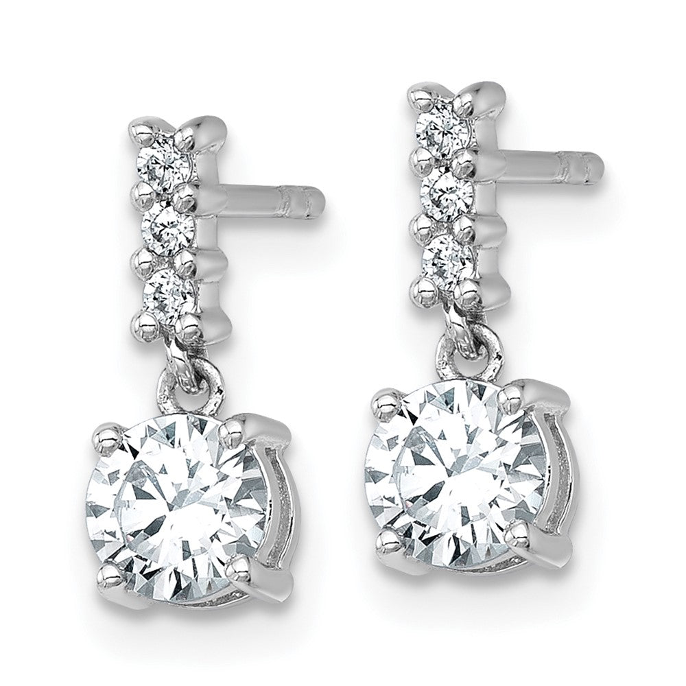 Sterling Silver Rhodium-plated Polished Round CZ Post Dangle Earrings