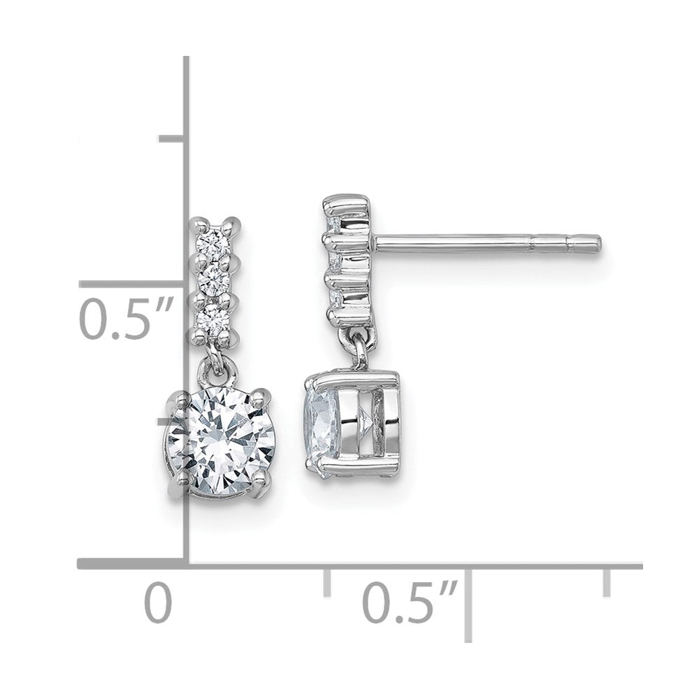 Sterling Silver Rhodium-plated Polished Round CZ Post Dangle Earrings