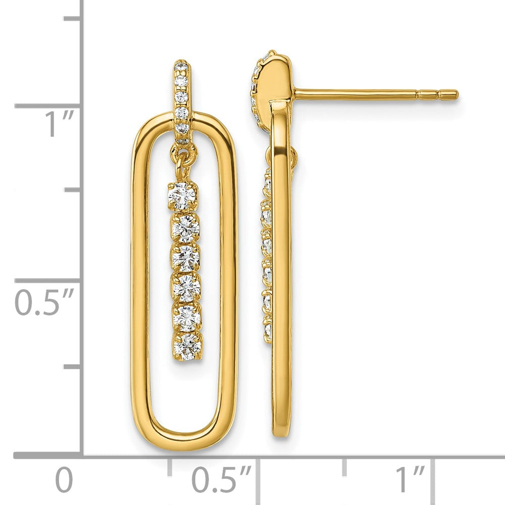 Sterling Silver Gold-tone with White CZ Oblong Dangle Post Earrings