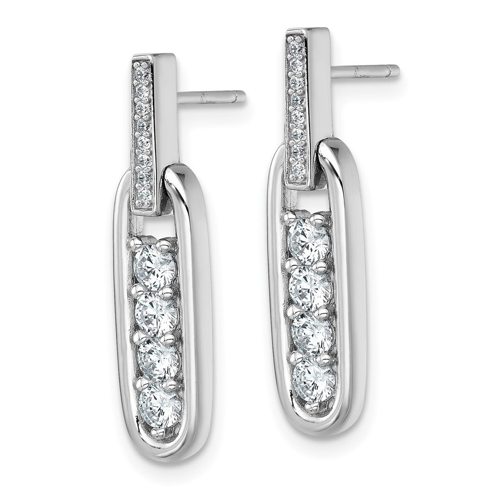 Sterling Silver Rhodium-plated Polished CZ Elongated Oval Post Dangle Earrings