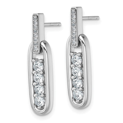 Sterling Silver Rhodium-plated Polished CZ Elongated Oval Post Dangle Earrings