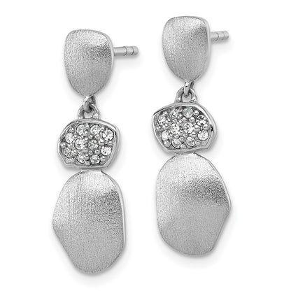 Sterling Silver Rhodium-plated Brushed and Polished Crystal Dangle Post Earrings