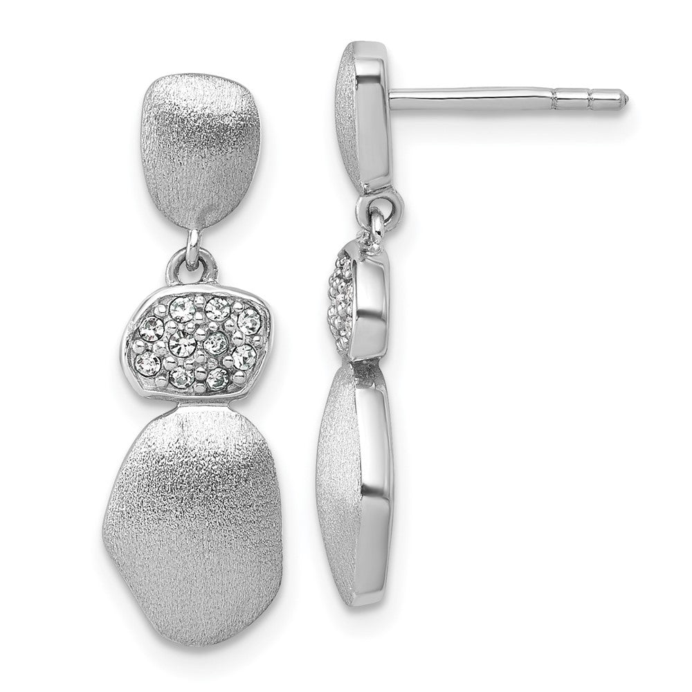 Sterling Silver Rhodium-plated Brushed and Polished Crystal Dangle Post Earrings