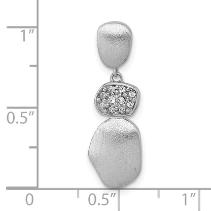 Sterling Silver Rhodium-plated Brushed and Polished Crystal Chain Slide Pendant